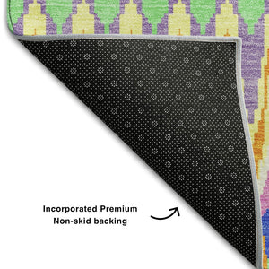 HomeRoots 10' Southwestern Washable Area Rug in White, Green & Purple - UV Protected, Durable & Stylish Design 668301