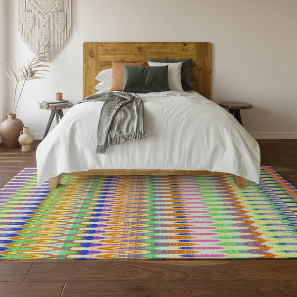 HomeRoots 10' Southwestern Washable Area Rug in White, Green & Purple - UV Protected, Durable & Stylish Design 668301