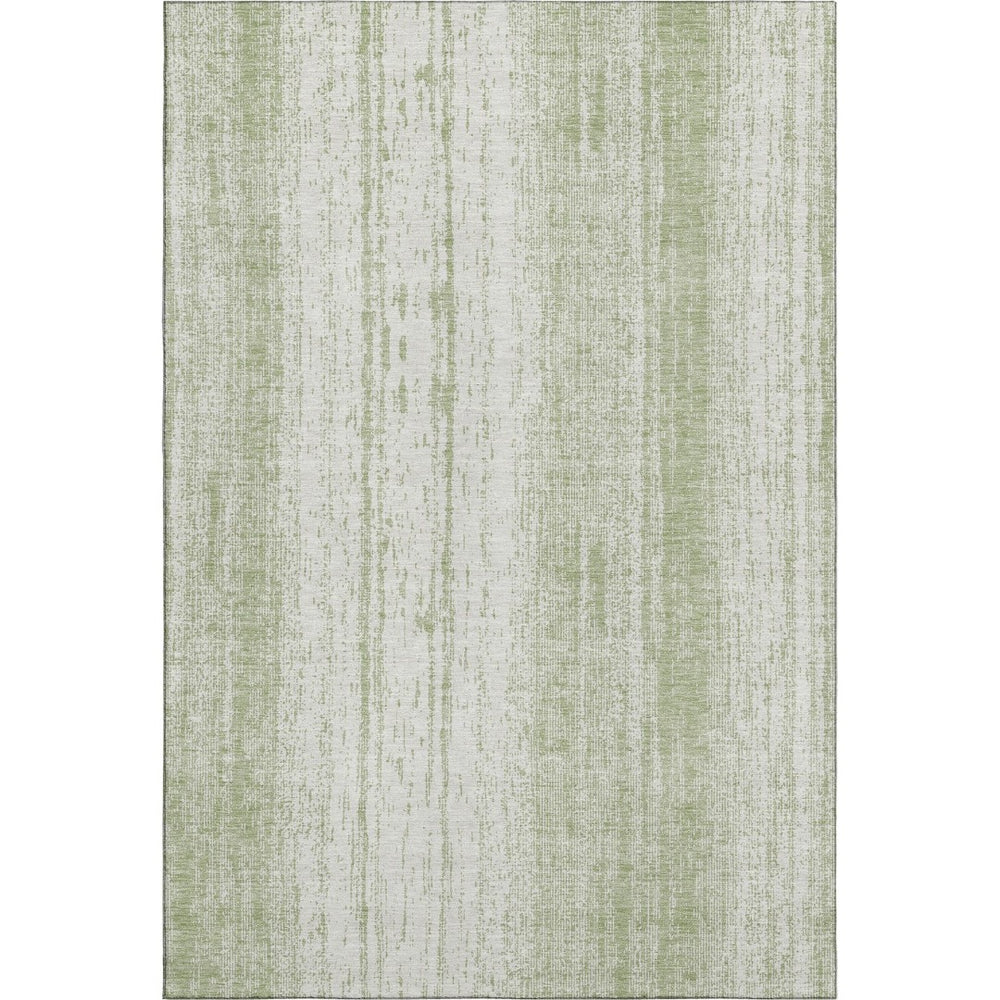HomeRoots 5' Artichoke Green and Ivory Striped Washable Area Rug - Durable, UV-Protected for High-Traffic Spaces 668303