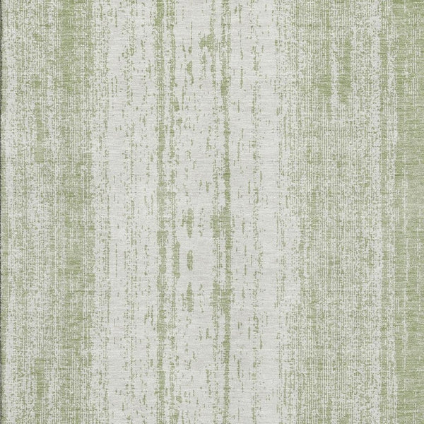 HomeRoots 5' Artichoke Green and Ivory Striped Washable Area Rug - Durable, UV-Protected for High-Traffic Spaces 668303