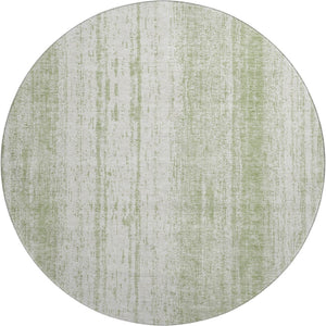 HomeRoots 8' Artichoke Green & Ivory Striped Washable Round Rug with UV Protection for Busy Homes & Style 668304