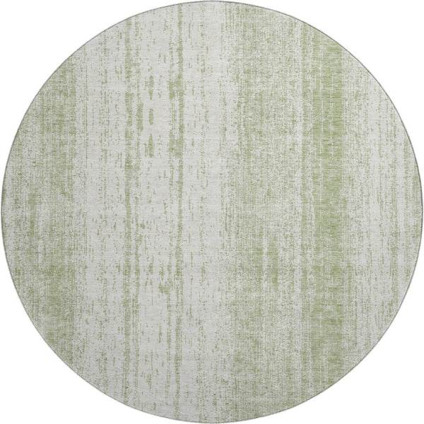 HomeRoots 8' Artichoke Green & Ivory Striped Washable Round Rug with UV Protection for Busy Homes & Style 668304