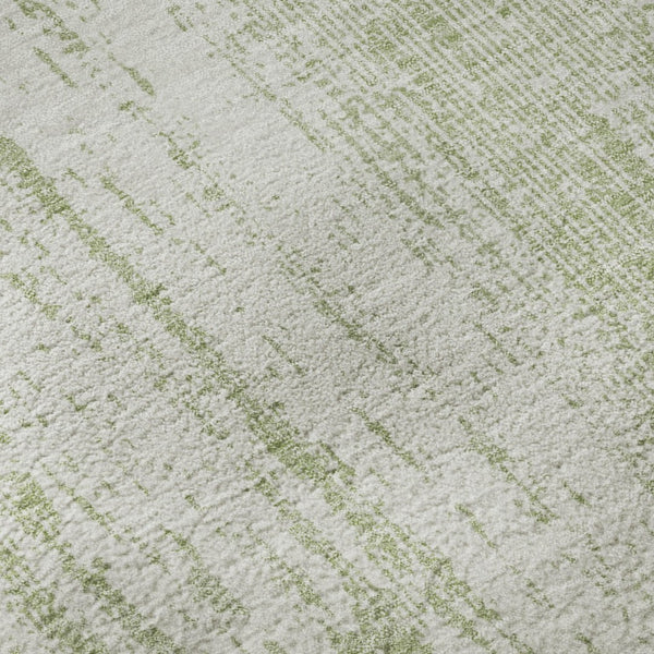 HomeRoots 8' Artichoke Green & Ivory Striped Washable Round Rug with UV Protection for Busy Homes & Style 668304