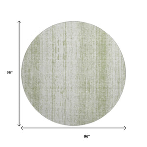 HomeRoots 8' Artichoke Green & Ivory Striped Washable Round Rug with UV Protection for Busy Homes & Style 668304