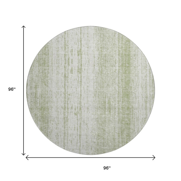 HomeRoots 8' Artichoke Green & Ivory Striped Washable Round Rug with UV Protection for Busy Homes & Style 668304