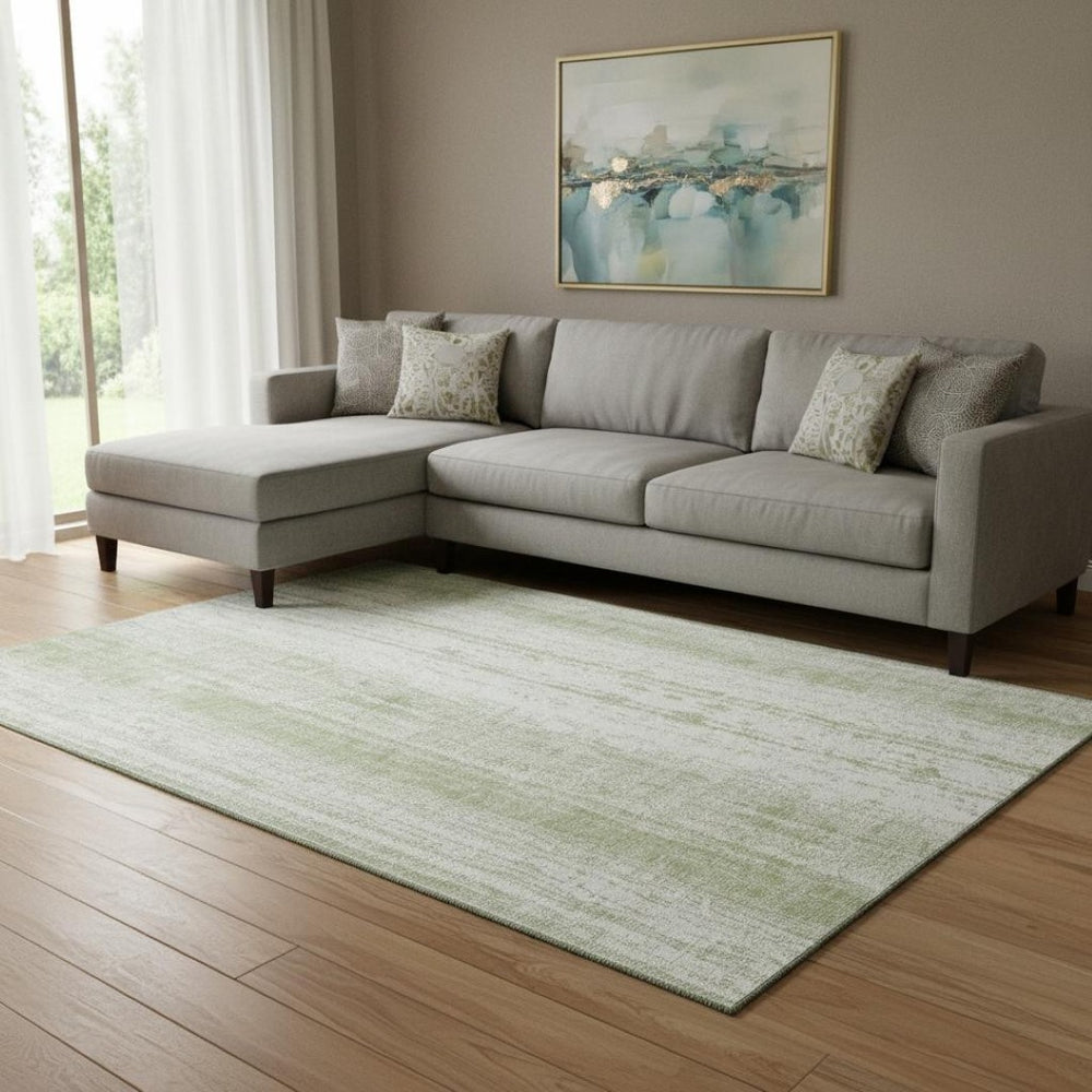 HomeRoots 8' X 10' Stylish Artichoke Green & Ivory Striped Area Rug - Washable, UV-Protected & Durable Design 668305