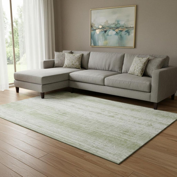HomeRoots 8' X 10' Stylish Artichoke Green & Ivory Striped Area Rug - Washable, UV-Protected & Durable Design 668305