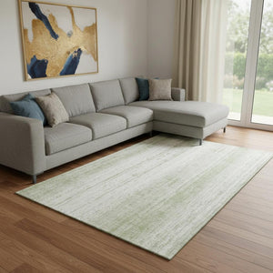 HomeRoots 9' Artichoke Green & Ivory Striped Washable Area Rug - Durable, UV-Protected, Stylish & Easy Care! 668306