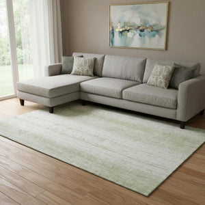 HomeRoots 10' Artichoke Green & Ivory Striped Washable Area Rug - UV Protected, Durable, Perfect for Families 668307