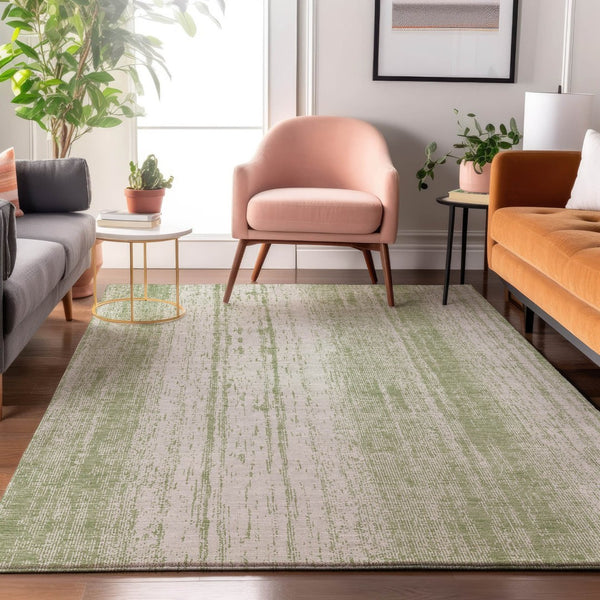 HomeRoots 10' Artichoke Green & Ivory Striped Washable Area Rug - UV Protected, Durable, Perfect for Families 668307