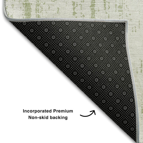 HomeRoots 10' Artichoke Green & Ivory Striped Washable Area Rug - UV Protected, Durable, Perfect for Families 668307