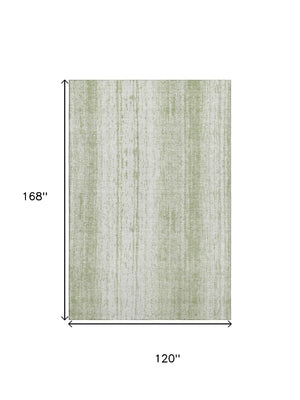 HomeRoots 10' Artichoke Green & Ivory Striped Washable Area Rug - UV Protected, Durable, Perfect for Families 668307
