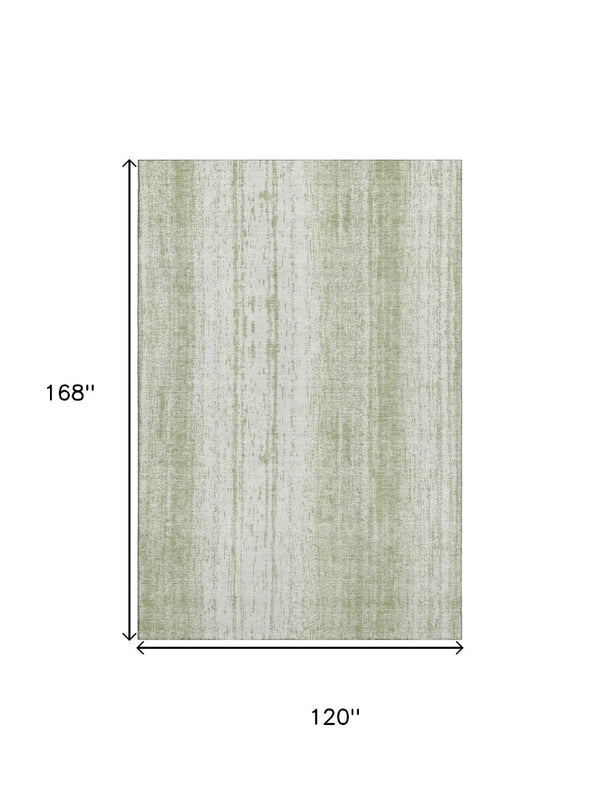 HomeRoots 10' Artichoke Green & Ivory Striped Washable Area Rug - UV Protected, Durable, Perfect for Families 668307