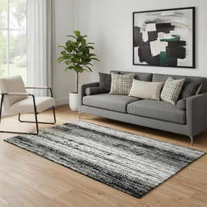 HomeRoots 5' X 8' Black And Ivory Striped Area Rug - Washable, Durable, UV-Protected for Homes with Kids & Pets 668309