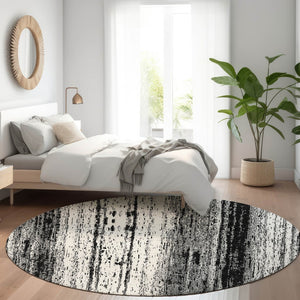 HomeRoots 8' Black And Ivory Striped Washable Round Rug - Stylish, Durable, UV-Protected for Any Space 668310