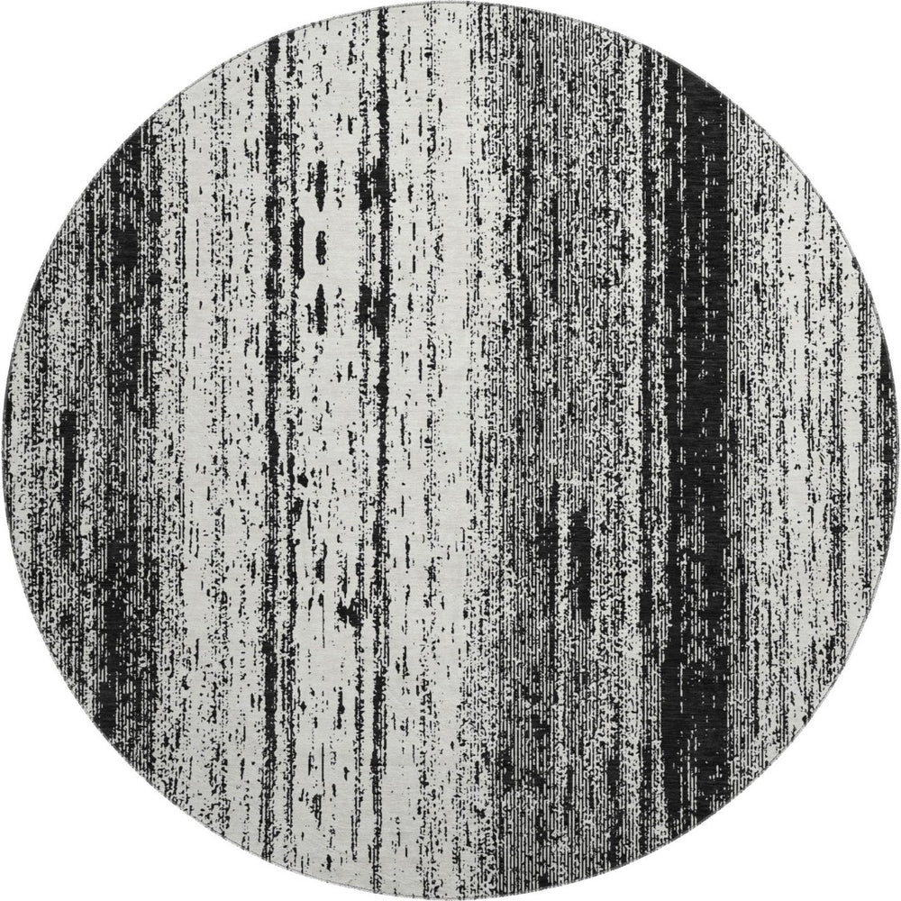 HomeRoots 8' Black And Ivory Striped Washable Round Rug - Stylish, Durable, UV-Protected for Any Space 668310