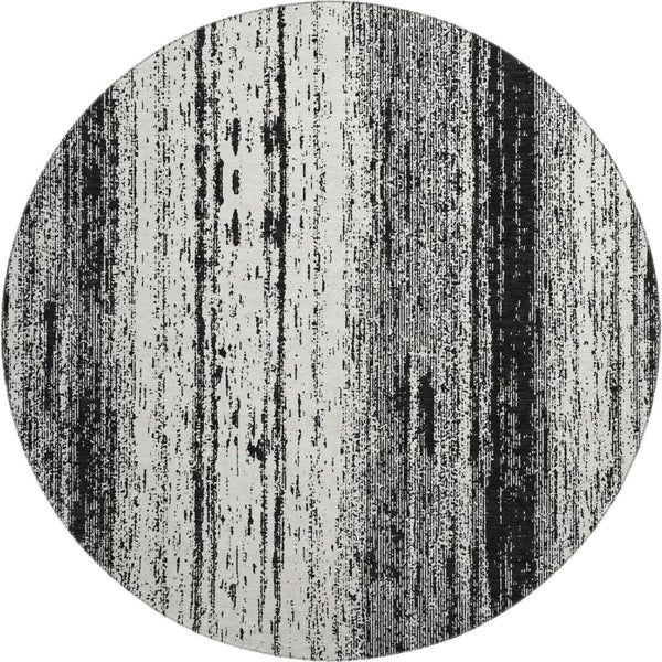 HomeRoots 8' Black And Ivory Striped Washable Round Rug - Stylish, Durable, UV-Protected for Any Space 668310