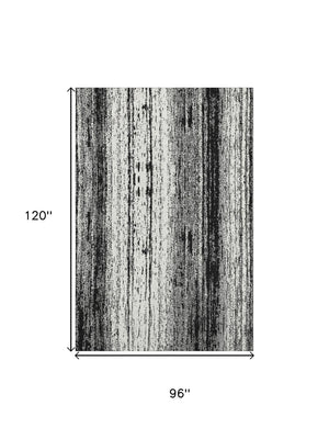 HomeRoots 8' X 10' Black and Ivory Striped Washable Area Rug – Durable, UV-Protected, Stylish for High-Traffic Spaces 668311