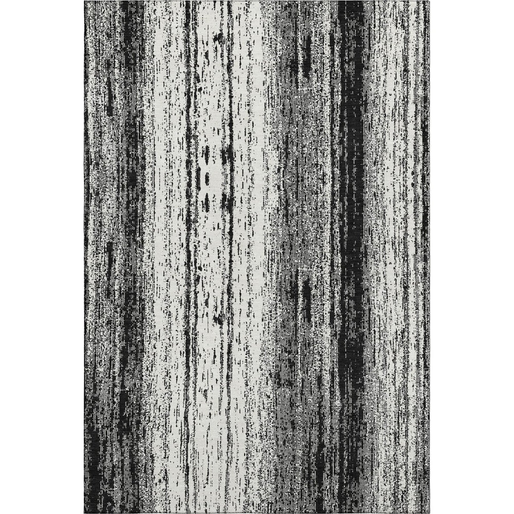 HomeRoots 8' X 10' Black and Ivory Striped Washable Area Rug – Durable, UV-Protected, Stylish for High-Traffic Spaces 668311
