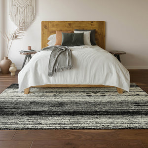 HomeRoots 9' x 12' Black and Ivory Striped Washable Area Rug with UV Protection, Stain Resistance & Comfort 668312