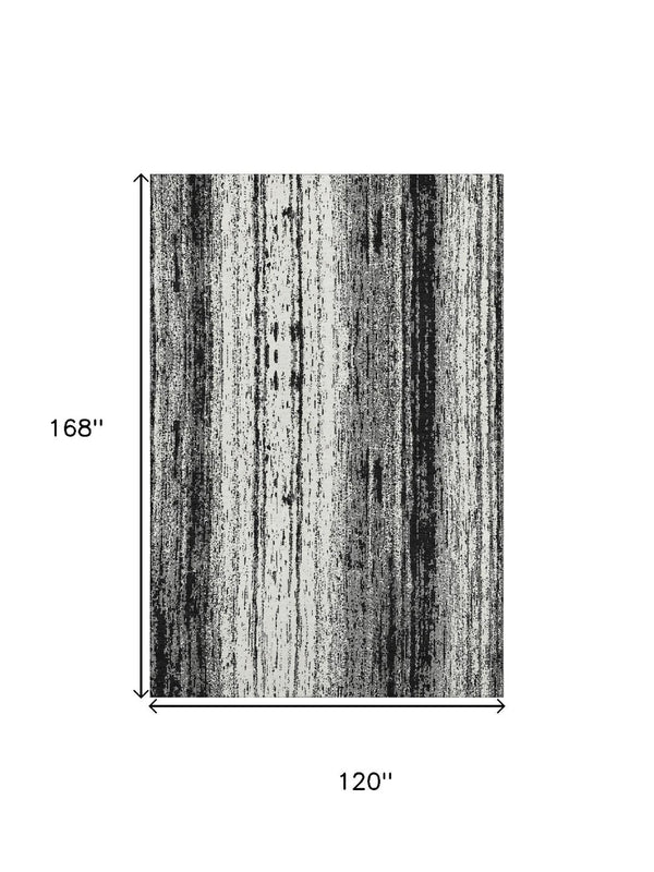 HomeRoots 10' X 14' Washable Black & Ivory Striped Area Rug with UV Protection for Modern High-Traffic Spaces 668313