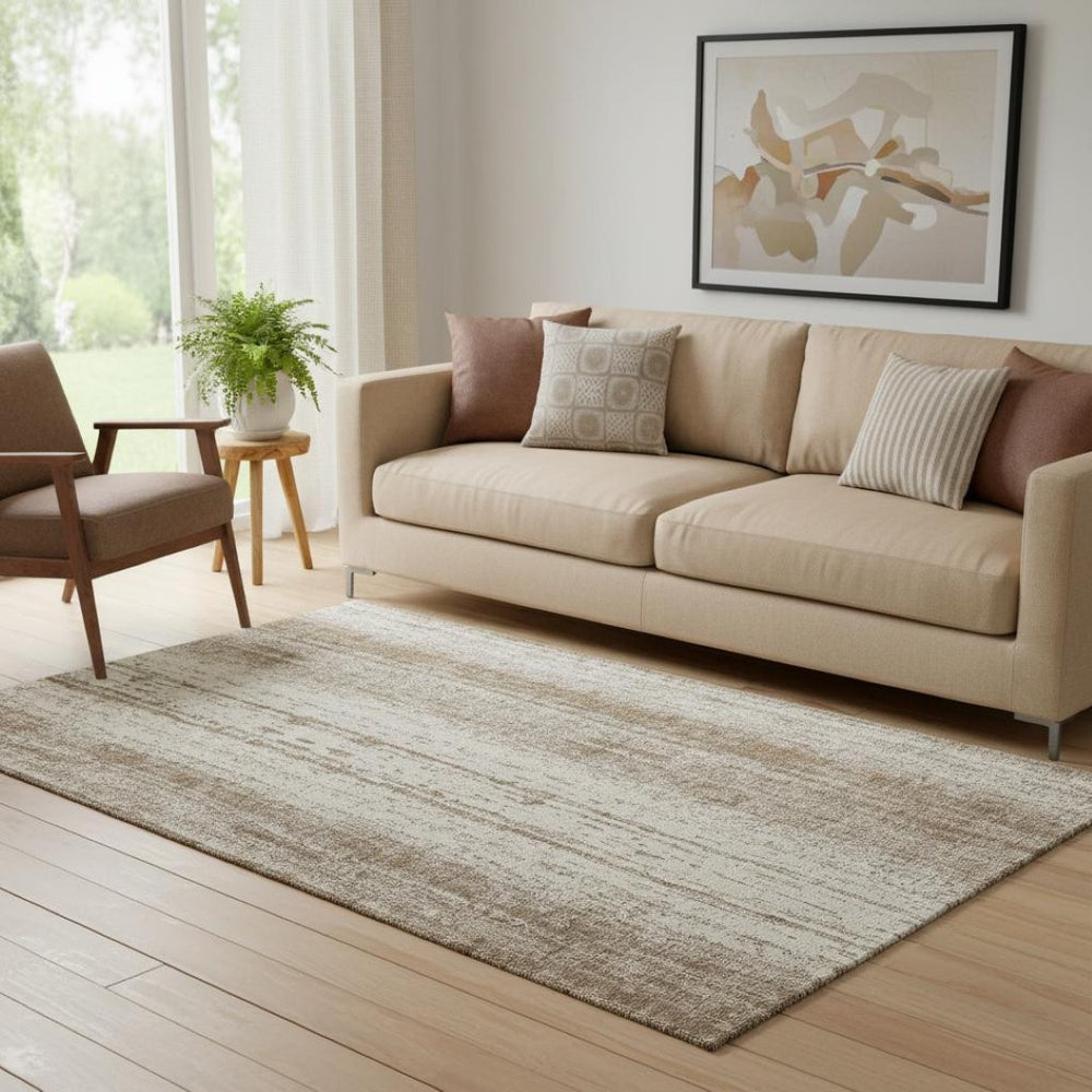 HomeRoots 5' X 8' Washable Brown and Ivory Striped Area Rug with UV Protection - Durable, Stylish, and Pet-Friendly! 668315
