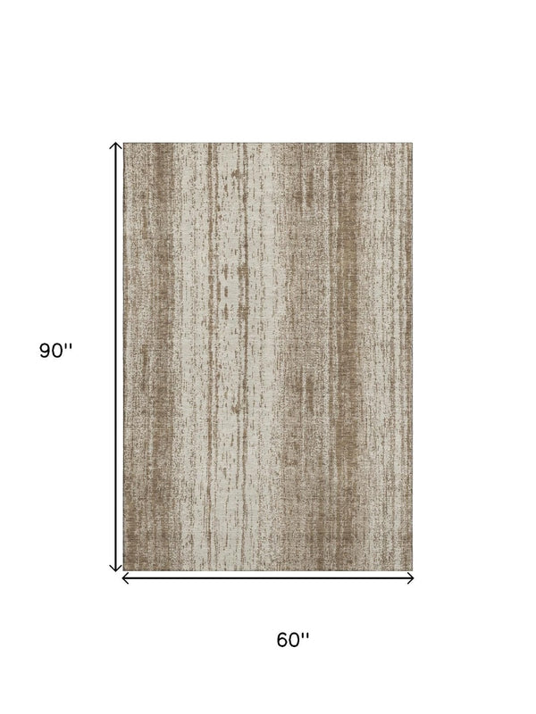 HomeRoots 5' X 8' Washable Brown and Ivory Striped Area Rug with UV Protection - Durable, Stylish, and Pet-Friendly! 668315