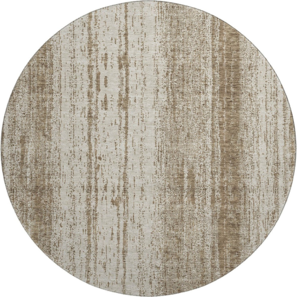 HomeRoots 8' Brown and Ivory Striped Round Rug – Washable, UV Protected, Durable Design for Cozy Spaces 668316