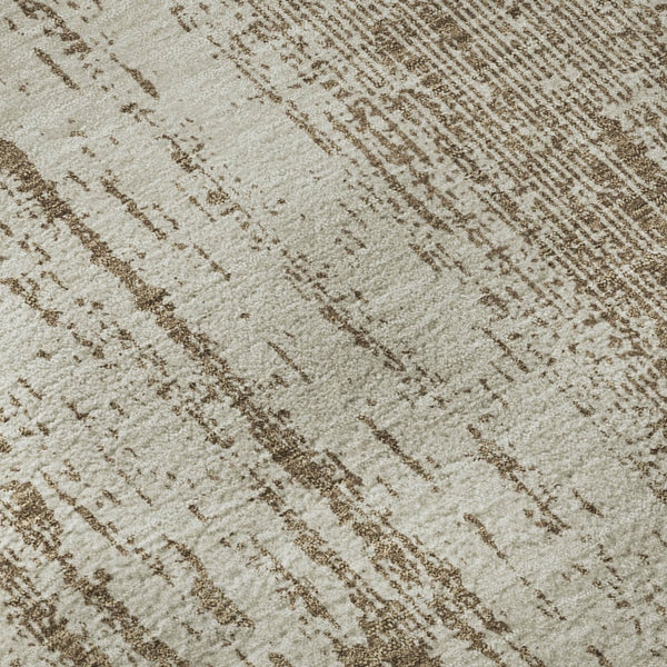 HomeRoots 8' Brown and Ivory Striped Round Rug – Washable, UV Protected, Durable Design for Cozy Spaces 668316