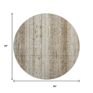 HomeRoots 8' Brown and Ivory Striped Round Rug – Washable, UV Protected, Durable Design for Cozy Spaces 668316