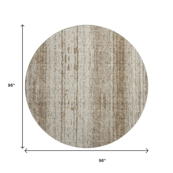 HomeRoots 8' Brown and Ivory Striped Round Rug – Washable, UV Protected, Durable Design for Cozy Spaces 668316