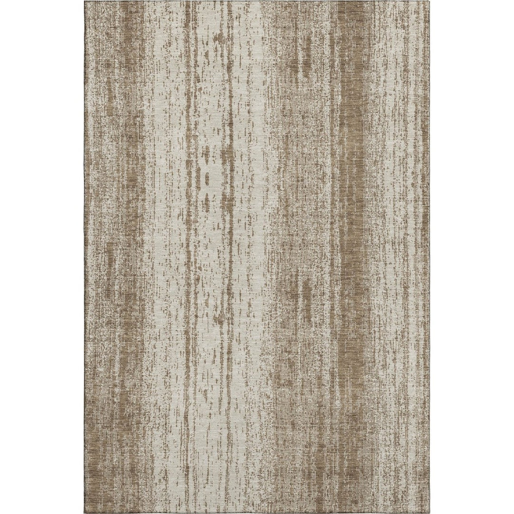 HomeRoots 8' X 10' Brown And Ivory Striped Washable Area Rug – Durable, UV-Protected, Stylish for High-Traffic Use 668317