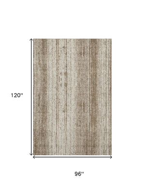 HomeRoots 8' X 10' Brown And Ivory Striped Washable Area Rug – Durable, UV-Protected, Stylish for High-Traffic Use 668317