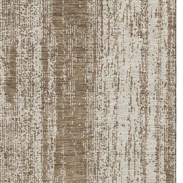 HomeRoots 10' Brown and Ivory Striped Washable Area Rug with UV Protection – Perfect for High-Traffic Spaces! 668319
