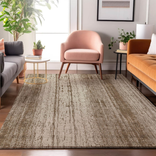 HomeRoots 10' Brown and Ivory Striped Washable Area Rug with UV Protection – Perfect for High-Traffic Spaces! 668319