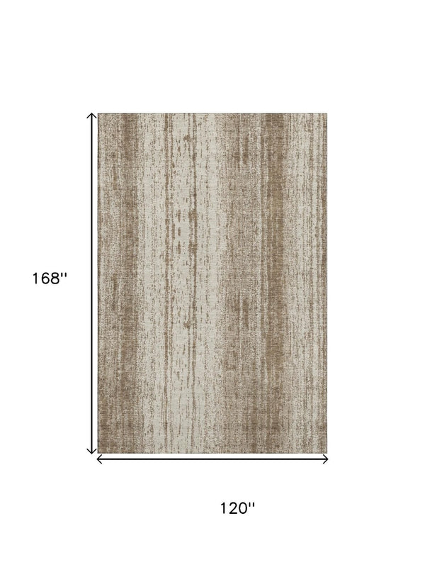 HomeRoots 10' Brown and Ivory Striped Washable Area Rug with UV Protection – Perfect for High-Traffic Spaces! 668319