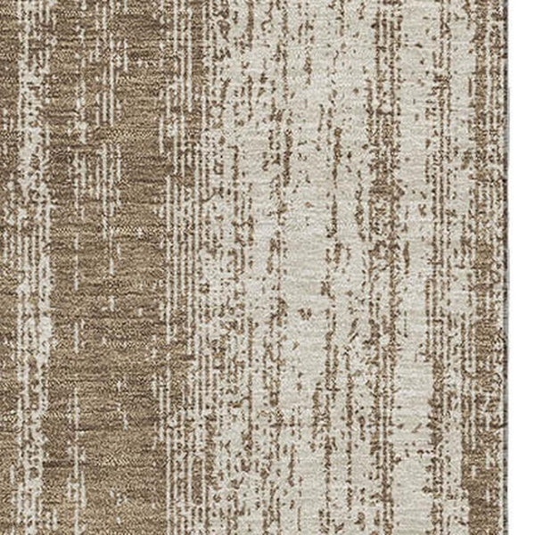 HomeRoots 10' Brown and Ivory Striped Washable Area Rug with UV Protection – Perfect for High-Traffic Spaces! 668319