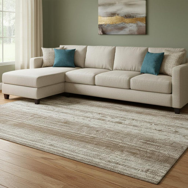 HomeRoots 10' Brown and Ivory Striped Washable Area Rug with UV Protection – Perfect for High-Traffic Spaces! 668319