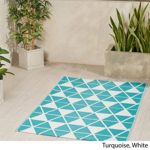 English Elm Christopher Knight Home® - HERRINGBONE Turquoise & White 4'x6' Handcrafted Polypropylene Rug - Durable PVC Strands, Low-Profile Finish 66832.00