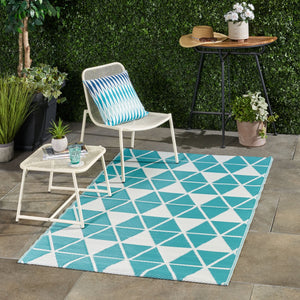 English Elm Christopher Knight Home® - HERRINGBONE Turquoise & White 4'x6' Handcrafted Polypropylene Rug - Durable PVC Strands, Low-Profile Finish 66832.00