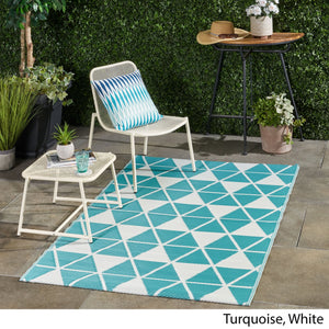 English Elm Christopher Knight Home® - HERRINGBONE Turquoise & White 4'x6' Handcrafted Polypropylene Rug - Durable PVC Strands, Low-Profile Finish 66832.00