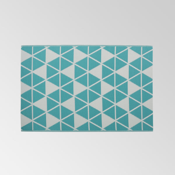 English Elm Christopher Knight Home® - HERRINGBONE Turquoise & White 4'x6' Handcrafted Polypropylene Rug - Durable PVC Strands, Low-Profile Finish 66832.00