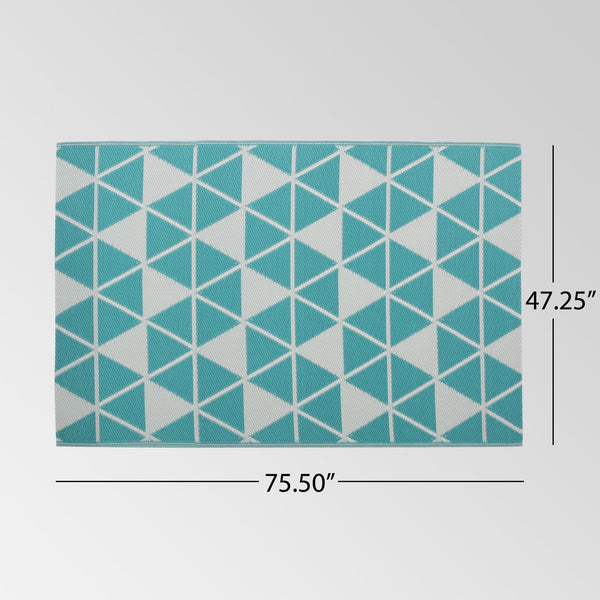 English Elm Christopher Knight Home® - HERRINGBONE Turquoise & White 4'x6' Handcrafted Polypropylene Rug - Durable PVC Strands, Low-Profile Finish 66832.00