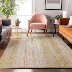 HomeRoots 5' X 8' Gold And Ivory Striped Area Rug - Washable, UV Protected, Stain-Resistant, Ideal for Homes 668321