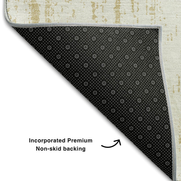 HomeRoots 5' X 8' Gold And Ivory Striped Area Rug - Washable, UV Protected, Stain-Resistant, Ideal for Homes 668321