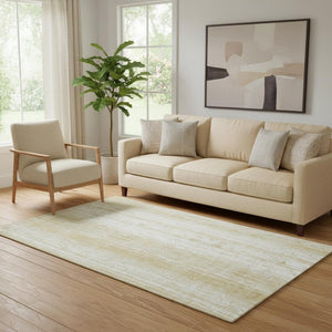 HomeRoots 5' X 8' Gold And Ivory Striped Area Rug - Washable, UV Protected, Stain-Resistant, Ideal for Homes 668321