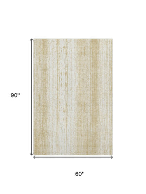 HomeRoots 5' X 8' Gold And Ivory Striped Area Rug - Washable, UV Protected, Stain-Resistant, Ideal for Homes 668321