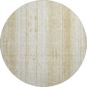 HomeRoots 8' Gold and Ivory Striped Washable Round Rug – UV Protected, Stain-Resistant, Perfect for Families! 668322