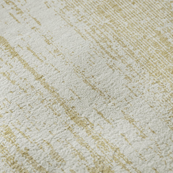 HomeRoots 8' Gold and Ivory Striped Washable Round Rug – UV Protected, Stain-Resistant, Perfect for Families! 668322
