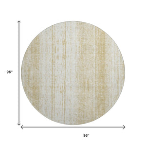HomeRoots 8' Gold and Ivory Striped Washable Round Rug – UV Protected, Stain-Resistant, Perfect for Families! 668322